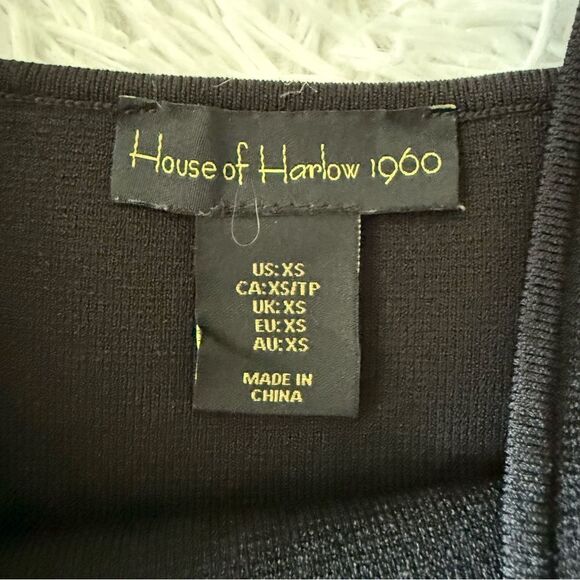 House of Harlow 1960 Black Knit Bodycon Dress with Organza Sleeves Size XS - Picture 3 of 7